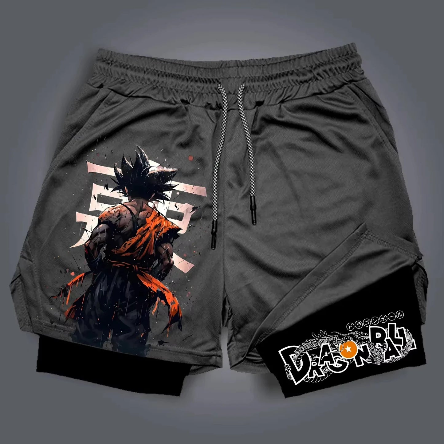 2026 Summer Dragon Ball Goku Anime Gym Shorts Men Double-layer 2-in-1 Sports Pants New Summer Japanese Cartoon Print Beach Pants
