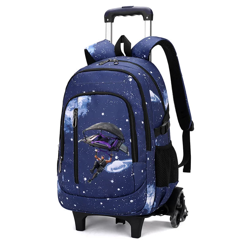 Fortnite 2-in-1 trolleyrugzak met sterrenhemelprint, grote capaciteit, waterdichte laptoptas met trapklimontwerp, schooltas voor studenten