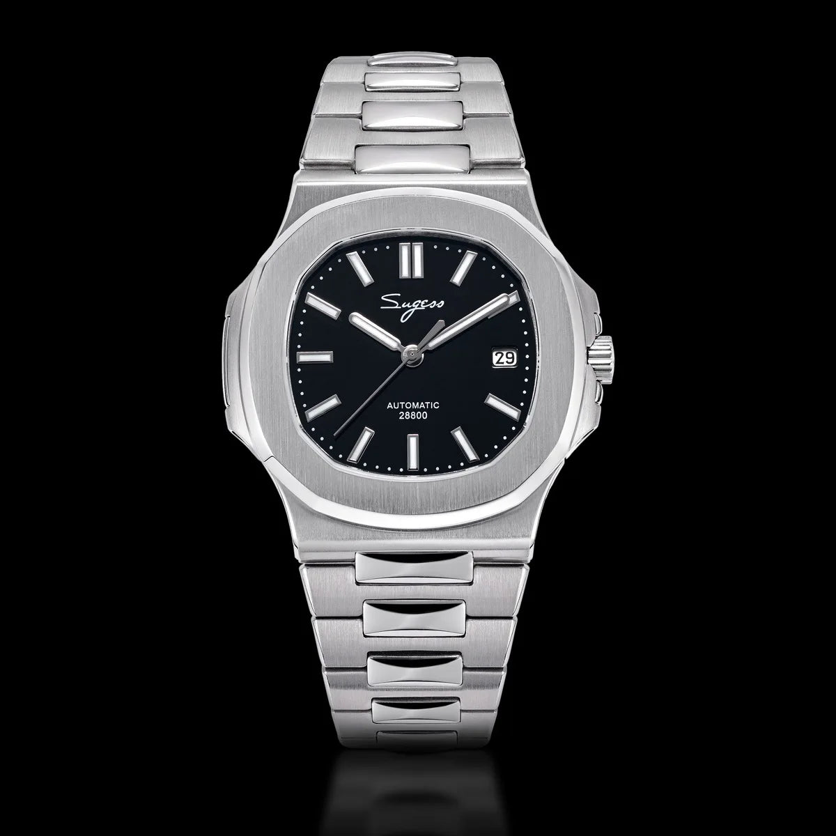 Sugess Herrenuhr, automatische mechanische Armbanduhr, Miyota 9015 Uhrwerk, MOP-Zifferblatt, Leuchtfunktion, wasserdicht bis 5bar, Luxus-Armband S466