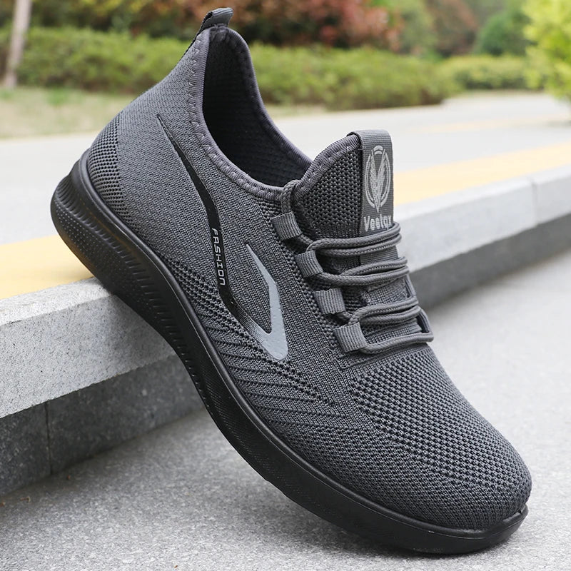 Modische einfarbige gewebte Strick-Laufschuhe für Herren – leicht, atmungsaktiv, rutschfest – perfekte Sportschuhe für Outdoor-Aktivitäten