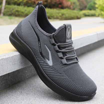 Modische einfarbige gewebte Strick-Laufschuhe für Herren – leicht, atmungsaktiv, rutschfest – perfekte Sportschuhe für Outdoor-Aktivitäten