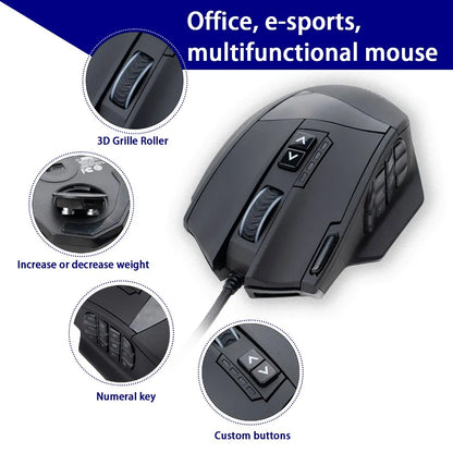 E-YOOSO X-39 programmierbare Gaming-Maus, kabelgebundene RGB-Maus mit 18 Tasten, 8 herausnehmbaren Gewichten, 5 DPI-Stufen, ergonomischem Griff für Computer