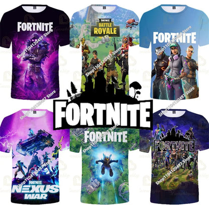 T-shirt de Verão para Criança Battle Royale Fortnite Hero Victory 3D — T-shirt para Rapazes, Raparigas e Bebés
