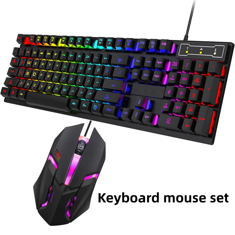 Teclado con cable de 104 teclas con retroiluminación RGB y efecto de respiración, set ergonómico de teclado y ratón gaming para ordenador, portátil, gamer y oficina