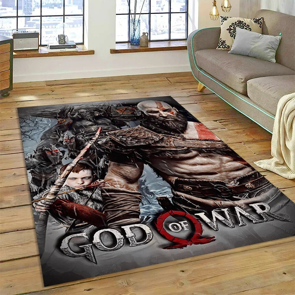 God of War Games Kratos Cartoon 3D Rug Carpet for Living Room Bedroom Home Decor,Floor Mat Non-slip Decoration for Sofa Doormat