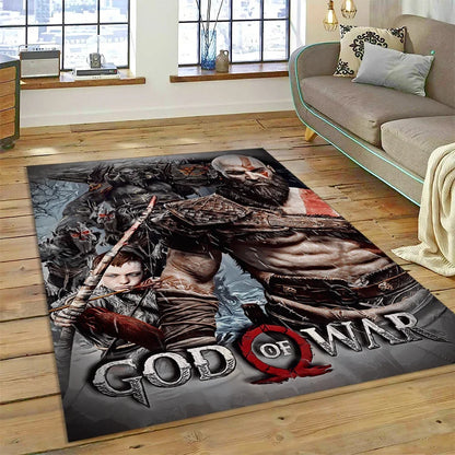 God of War Games Kratos Cartoon 3D Rug Carpet for Living Room Bedroom Home Decor,Floor Mat Non-slip Decoration for Sofa Doormat