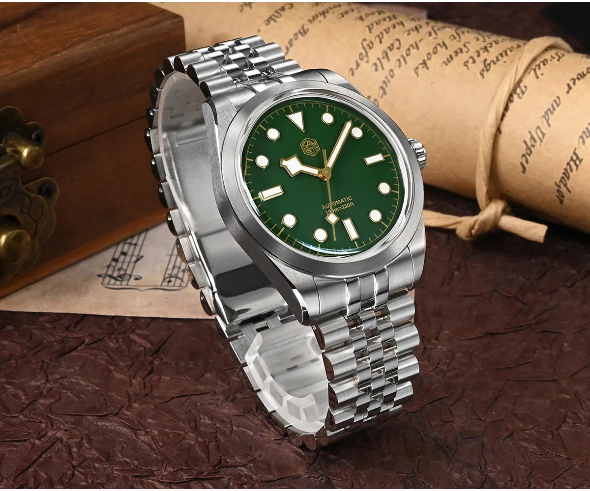 San Martin 38mm Men's Sport Watch Fashion Luxury Explore Climbing Automatic Mechanical Sapphire Waterproof 5 Links Bracelet BGW-9