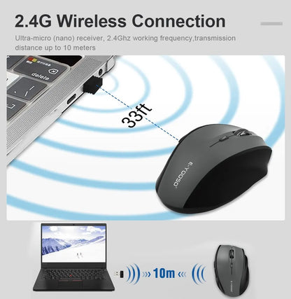 Rato E-YOOSO E-1010 USB 2.4G sem fios para gaming e escritório, 2400 DPI, ótico, ergonómico, para portátil, PC e computador