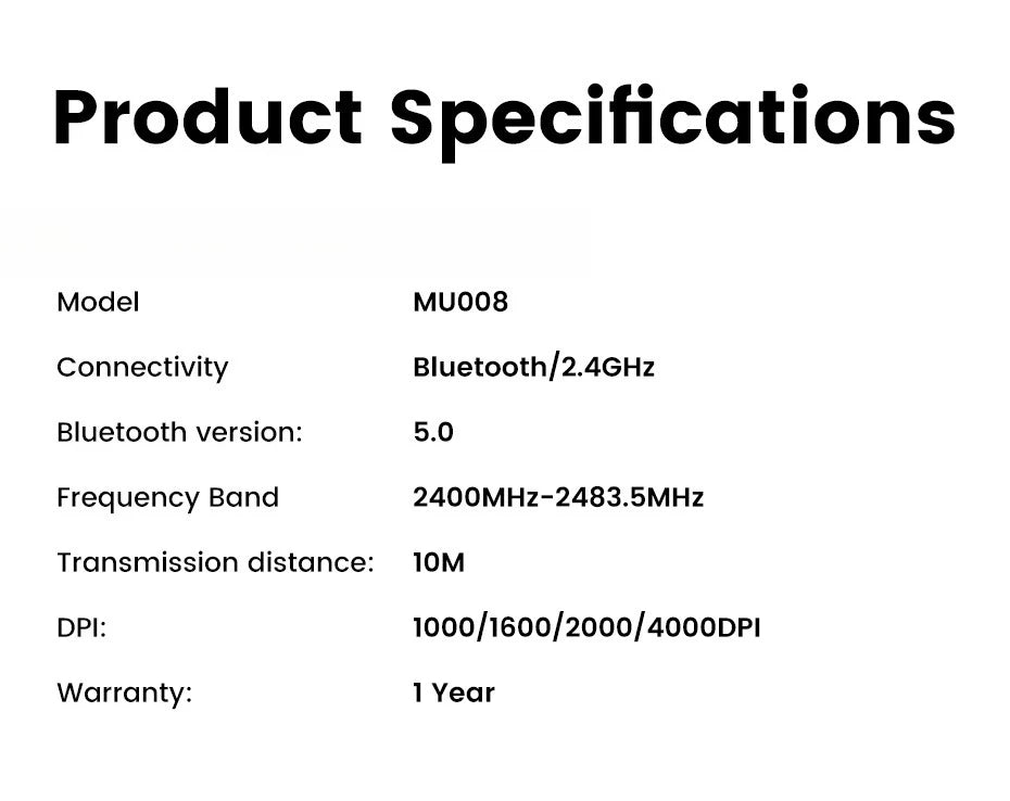 Mouse wireless Bluetooth 5.0 2.4G ergonomico 4000DPI con 6 pulsanti silenziosi per MacBook, tablet, laptop e computer PC