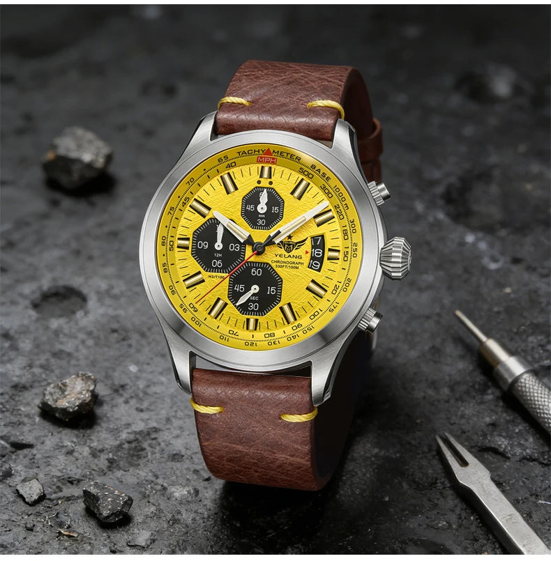 YELANG V1029S Men's Quartz Watch 42mm Japan OS10 Movement T100 Luminous 100M Waterproof Sports Military Style Watches Sapphire