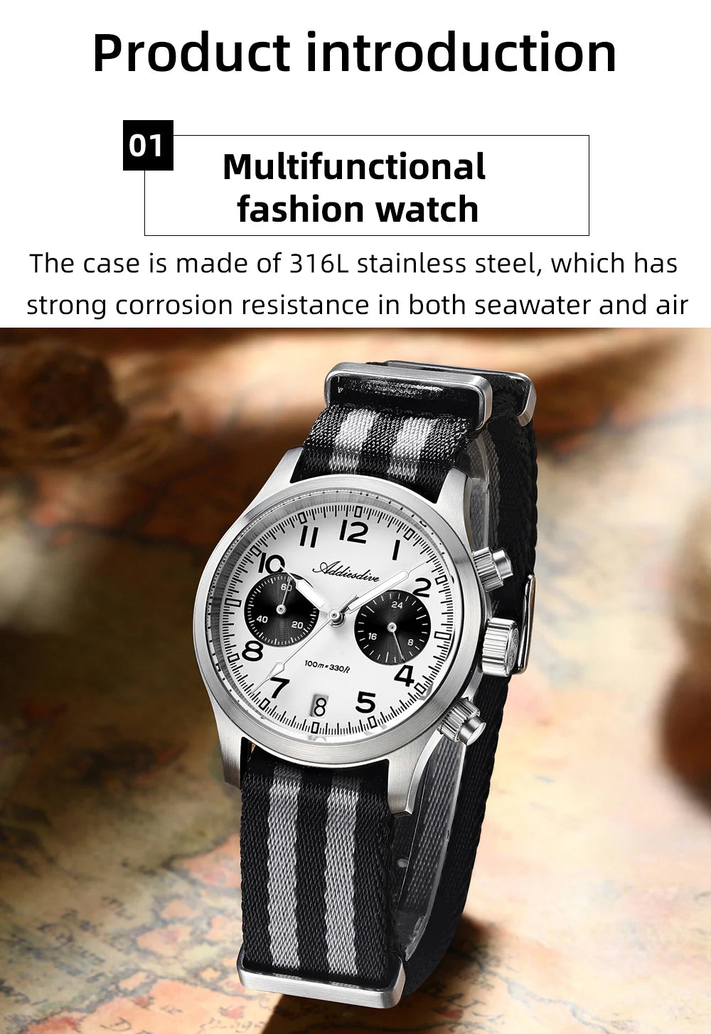 ADDIESDIVE 2025 Nuovi orologi da uomo Panda Eye, orologio al quarzo VK64 rétro di lusso per uomo, cronografo sportivo, impermeabile 100M, luminoso