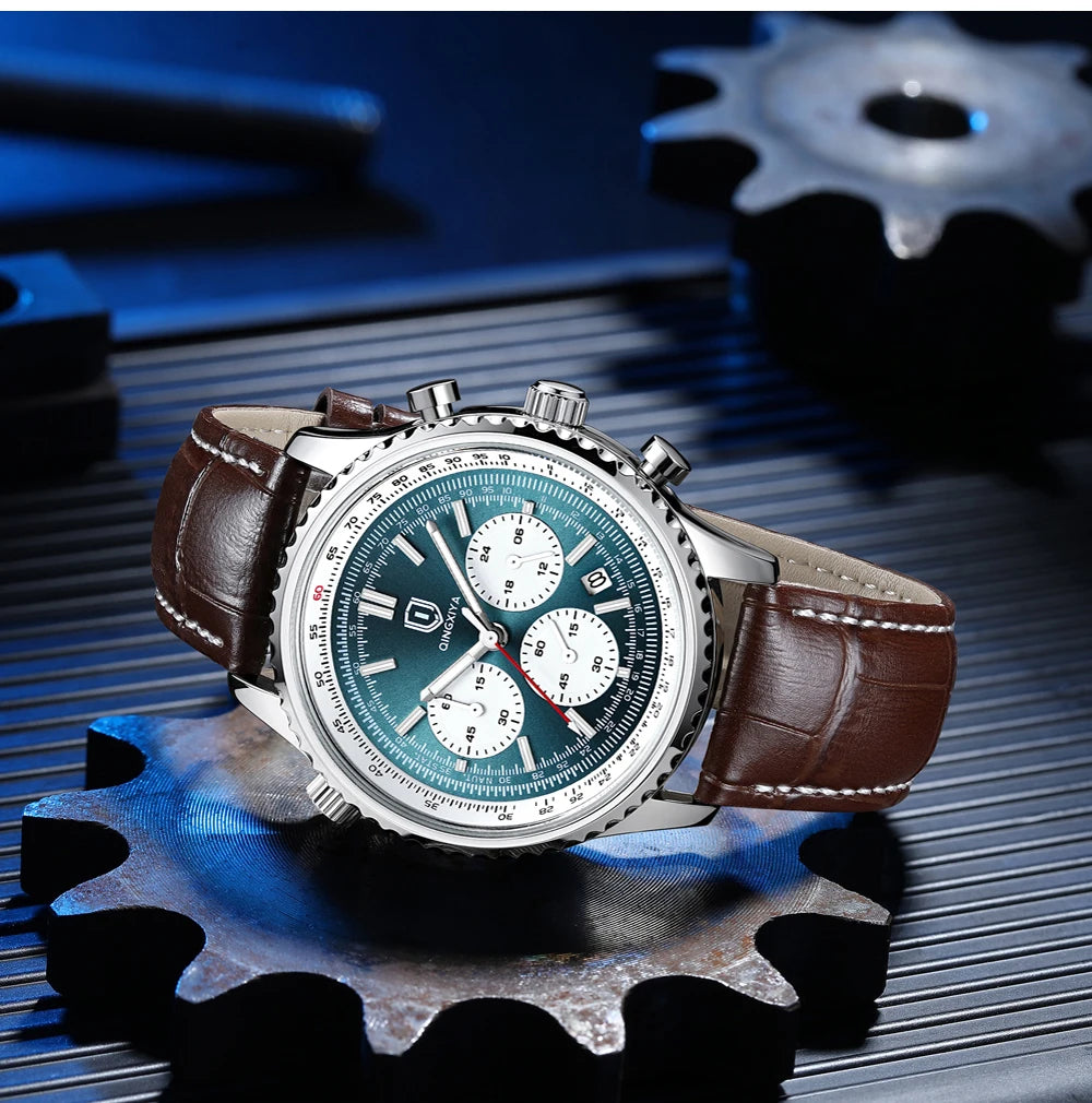 QINGXIYA Luxury Man Watch Quartz Waterproof Luminous Date Chronograph Leather Men Wristwatch Military Sports Men's Watches Reloj
