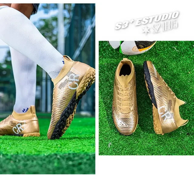 Kinder-Fußballschuhe mit Zehenschutz gegen Stöße, Schnürverschluss, kurzen rutschfesten Stollen, strapazierfähig und atmungsaktiv, für Outdoor-Spiele auf Rasen