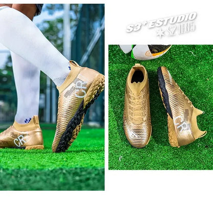 Kinder-Fußballschuhe mit Zehenschutz gegen Stöße, Schnürverschluss, kurzen rutschfesten Stollen, strapazierfähig und atmungsaktiv, für Outdoor-Spiele auf Rasen