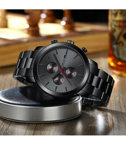CRRJU Men’s Watch – Stainless steel chronograph, water-resistant, with date display, analogue quartz movement, elegant and professional style