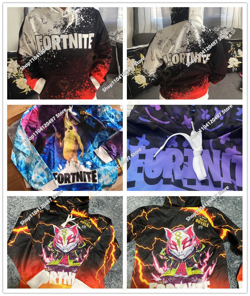Fortnite-Cosplay-Sweatshirt, 3D-bedruckter Unisex-Gaming-Hoodie, lässige Anime-Kawaii-Jacke, Kinderkleidung, Geschenke