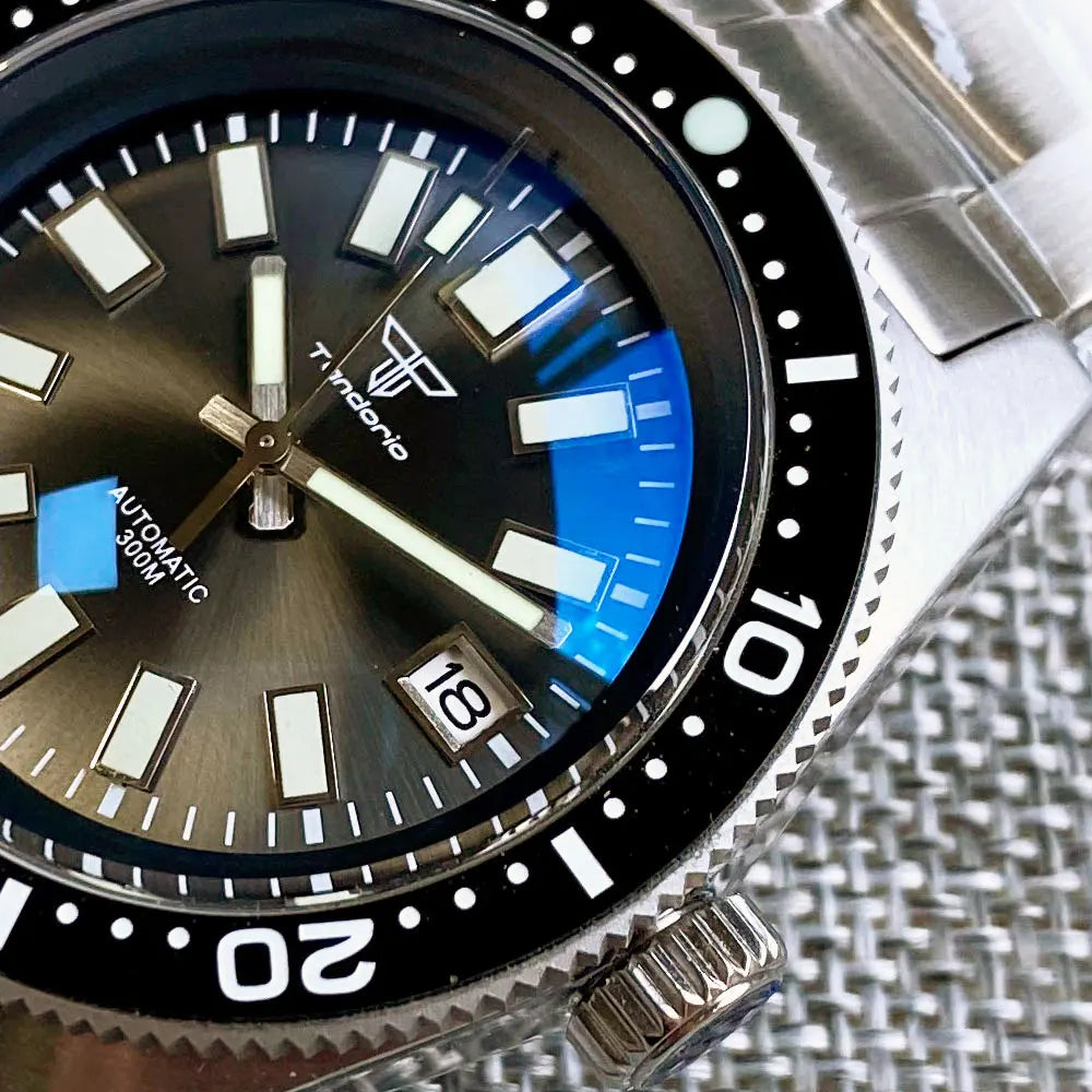 Tandorio 41mm 62MAS Black Gray Dial NH35A Automatic 300M Diving Men's Watch Ceramic Bezel Green Lume Bow Sapphire Glass