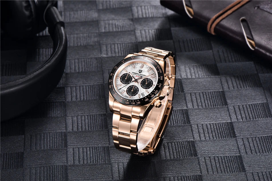 PAGANI DESIGN V2 40MM Herrenuhr mit Meteorit-Zifferblatt, Quarzwerk, Saphirglas, Retro-Chronograph, wasserdichte Uhr für Herren
