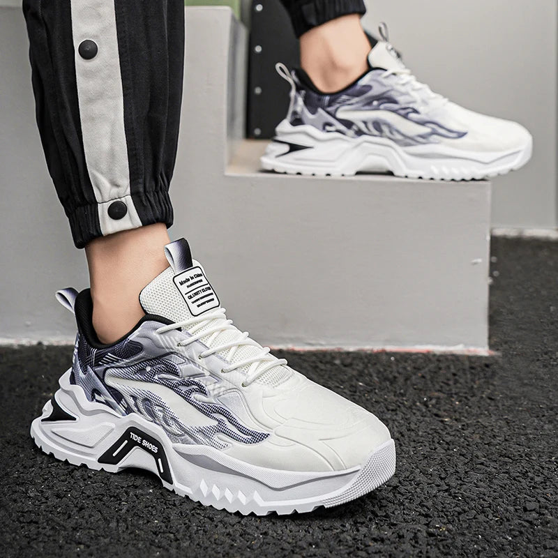 Men's Sports Shoes Fashion Lace-Up Versatile Non-Slip Thick Soled Teenagers Daily Wear Comfortable Casual Running Shoes for Men