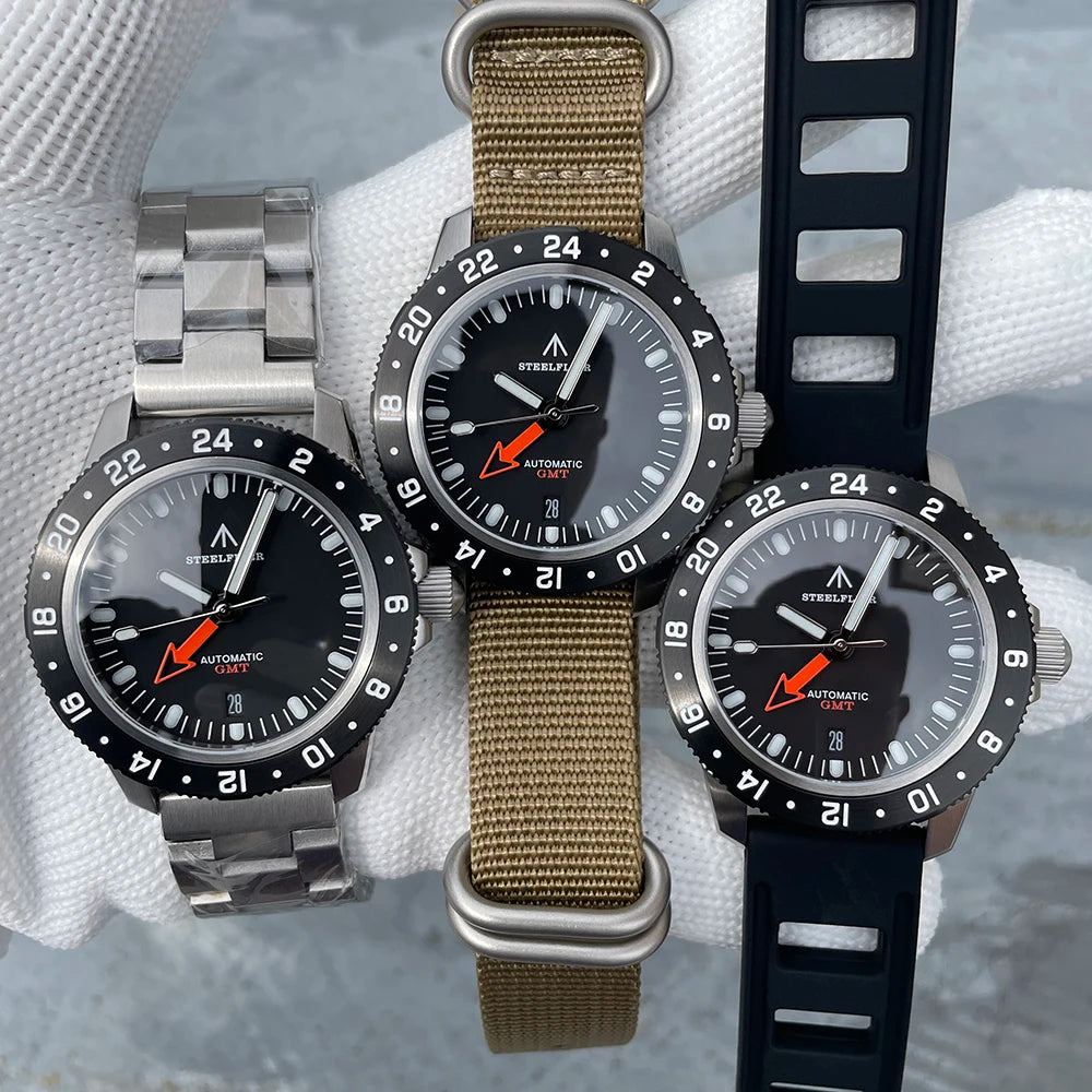 STEELFLIER Official SF793 Luxury GMT Mechanical Wristwatch Steel Bezel NH34 Movement Super Luminous 20Bar Waterproof Dive Watch