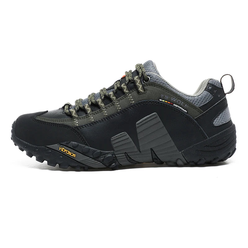 Sapatos de montanhismo para homem em couro genuíno, calçado desportivo outdoor antiderrapante, sapatos de montanhismo e caminhada respiráveis para turismo