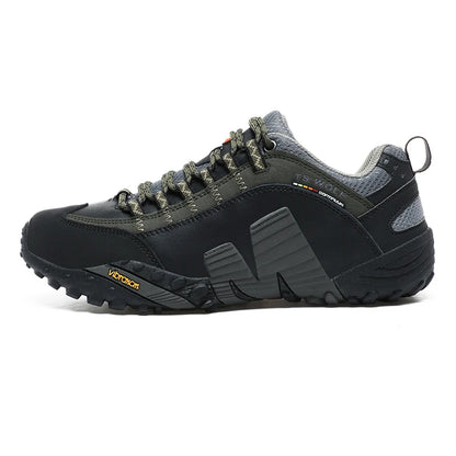 Sapatos de montanhismo para homem em couro genuíno, calçado desportivo outdoor antiderrapante, sapatos de montanhismo e caminhada respiráveis para turismo