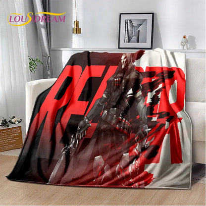 Overwatch Gamer DVA Reaper Manta Macia de Peluche, Manta de Flanela para Sala de Estar, Quarto, Cama, Sofá, Piquenique, Criança, 3D