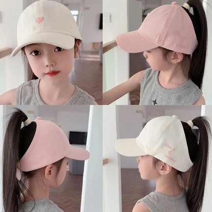 Fashion Kids Baseball Caps for Boys Girls Sun Hat Hollow High Ponytail Caps Children Sunshade Baseball Caps for age 4-12 Years