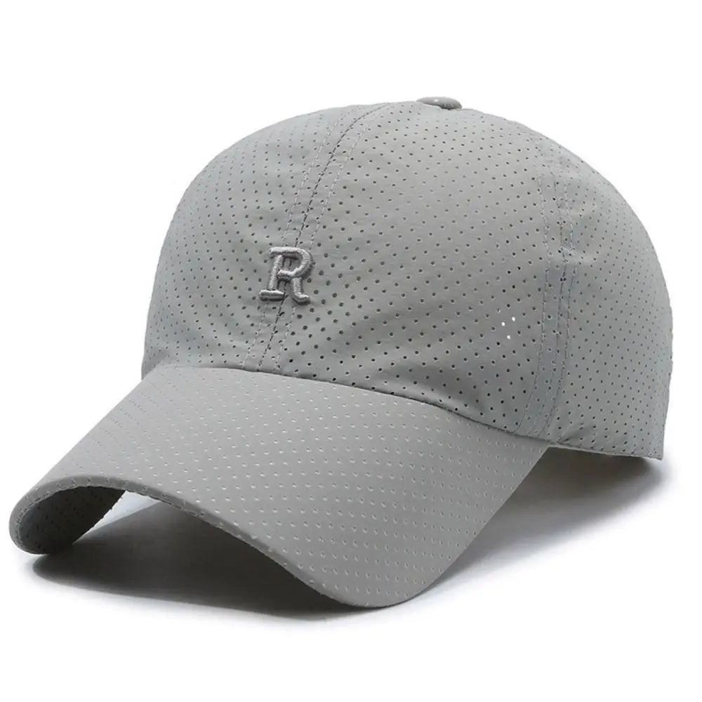 Breathable Perforated Quick-Drying Hat Sun Protection Adjustable Summer Sun Hat Letter R Embroidery Fishing Cycling Hat