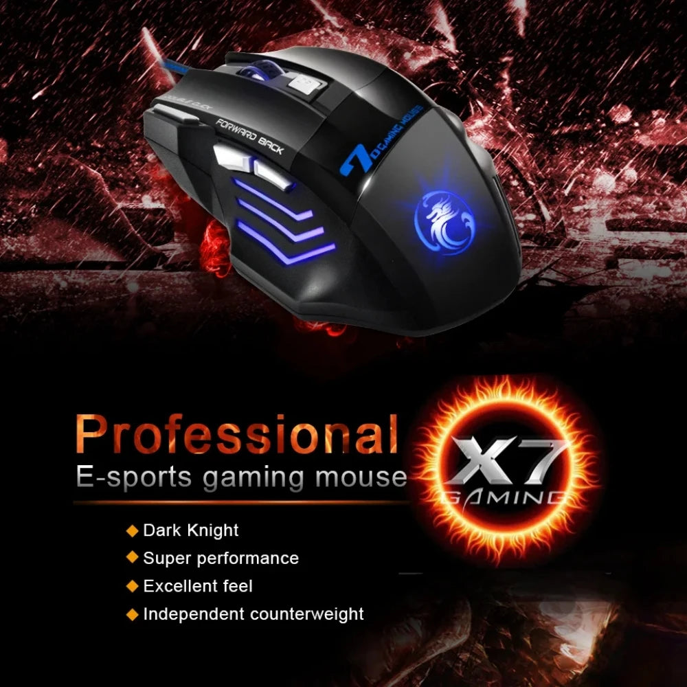 Mouse da gaming cablato per gamer, mouse per computer ergonomico con retroilluminazione RGB silenziosa, LED, 7 pulsanti, USB, per PC desktop