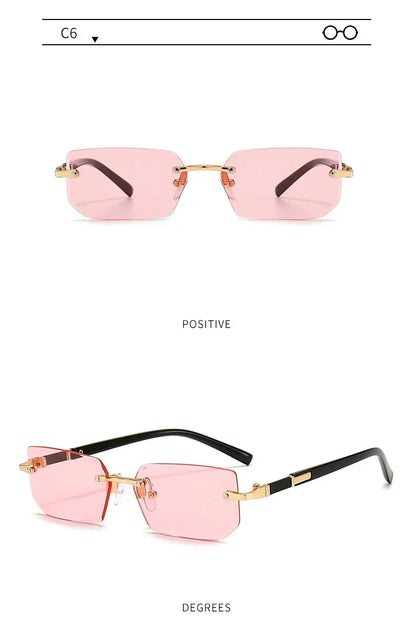 Rimless Sunglasses Rectangle Fashion Popular Women Men Shades Small Square Sun Glasses for Female Male Summer Traveling Oculos