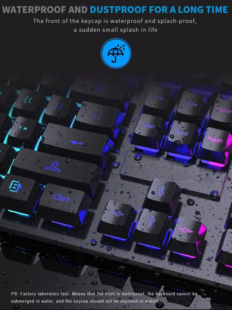 Teclado con cable de 104 teclas con retroiluminación RGB y efecto de respiración, set ergonómico de teclado y ratón gaming para ordenador, portátil, gamer y oficina