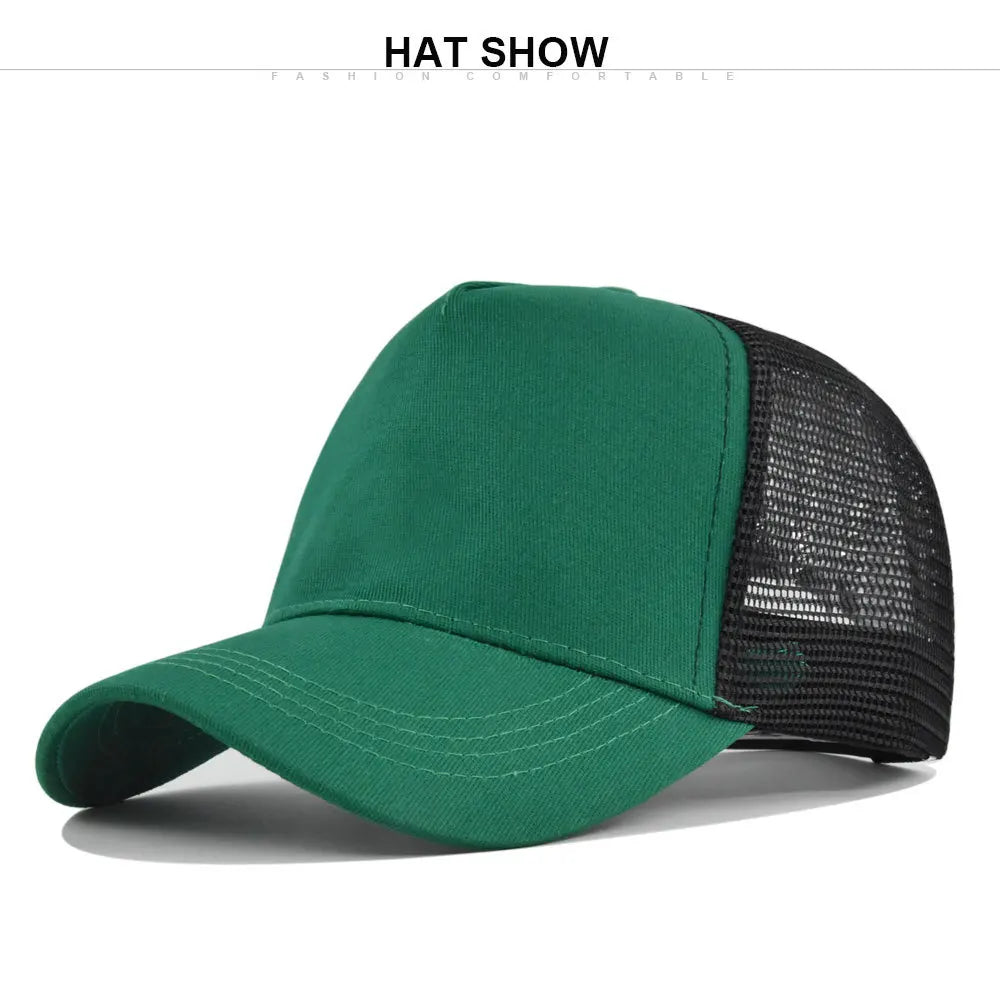 Customized Logo Hard Top 5 Panels Mesh Baseball Cap For Men Women Advertising Cap Breathable Sun Hat Solid Color Visor Gorra