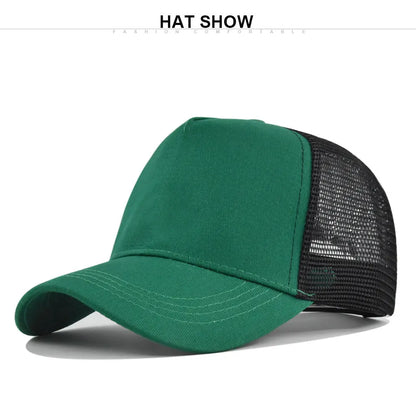Customized Logo Hard Top 5 Panels Mesh Baseball Cap For Men Women Advertising Cap Breathable Sun Hat Solid Color Visor Gorra