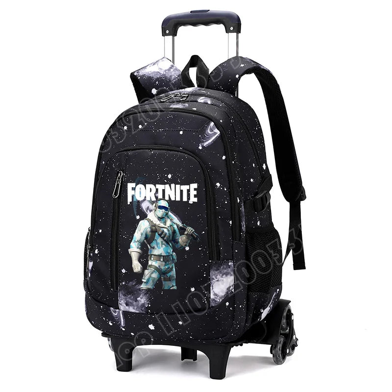 Fortnite 2-in-1 trolleyrugzak met sterrenhemelprint, grote capaciteit, waterdichte laptoptas met trapklimontwerp, schooltas voor studenten