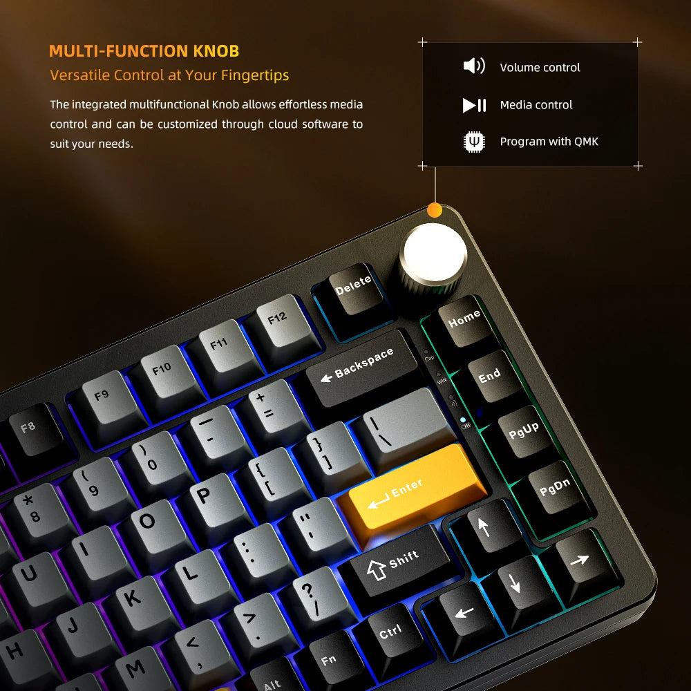 Machenike K600-B82W mechanische Gaming-Tastatur, Tri-Mode, Gasket-Mount, 75% ANSI-Layout, RGB-Hintergrundbeleuchtung, kabellos