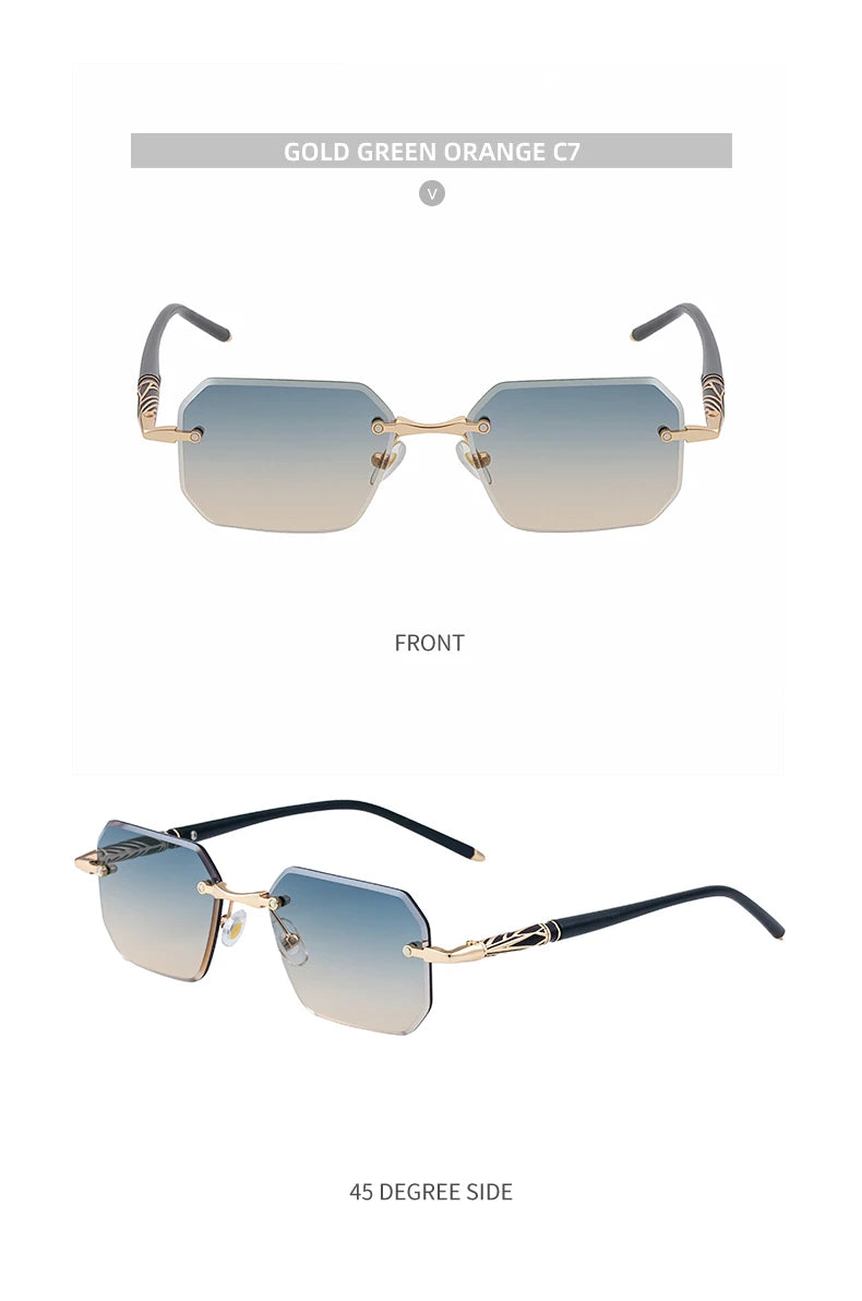 Square Rimless Punk Sunglasses Men 2026 Luxury Brand  Polygon Frameless Sun Glasses For Male Steampunk Driving Eyewear Shades