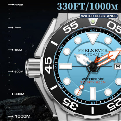 FeelNever New Top brand Men Luxury Watch 1000m Waterproof BGW9 Super luminous relogios masculinos Automatic Mechanical Watches
