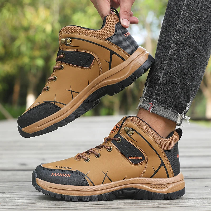 Retro Men’s Hiking Boots for Spring and Autumn, Comfortable Breathable Anti-Slip Hiking Shoes, Outdoor Camping Waterproof Work Shoes, Sizes 39-46
