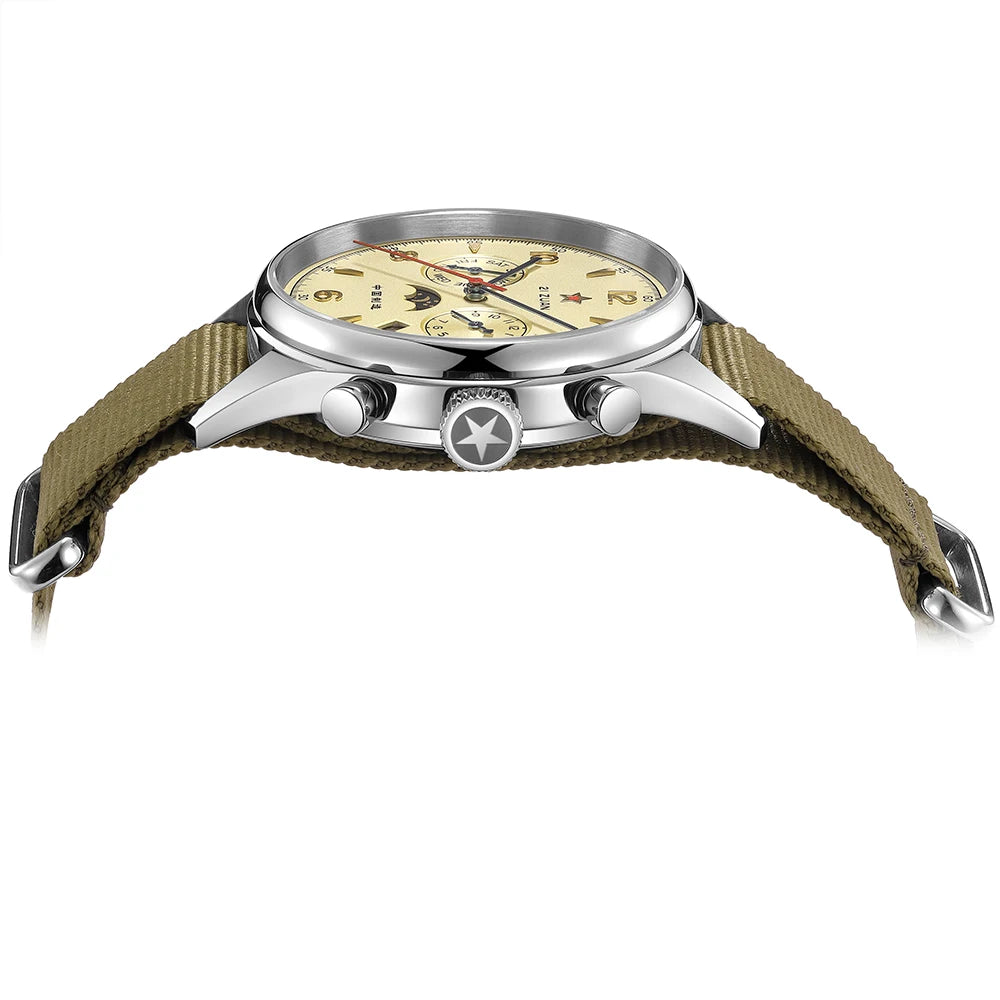 SEAKOSS Automatic Mechanical Wristwatch 1963 with Seagull ST1654 Movement 24H-Hour Display Air Force Pilot Calendar Men's Watches