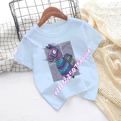 Fortnite-Kinder-T-Shirts mit Cartoon-Spiel-Figuren-Print, Fortress-Night-Tees, kurzärmelige Sommer-Tops für Jungen und Mädchen