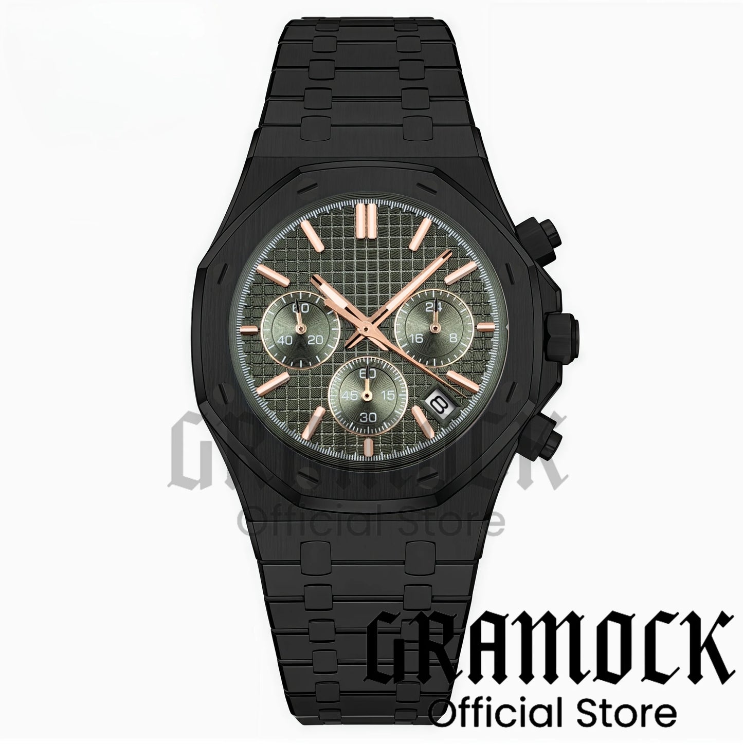 Gramock VK63 Fashionable Men's Quartz Chronograph Luxury Sapphire Stainless Steel Rose Gold Index Dial Waterproof 5Bar Luminous