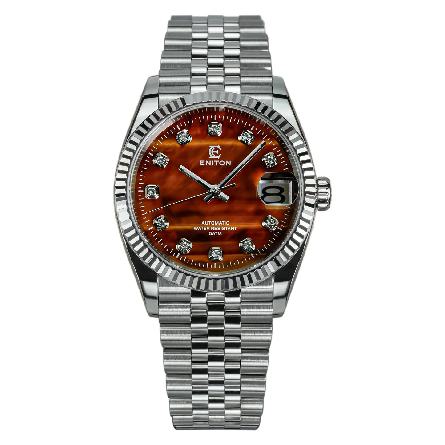 Eniton 36mm Men's Mechanical Watch with Stainless Steel Peacock Stone Tiger Eye Dial And NH35 Movement