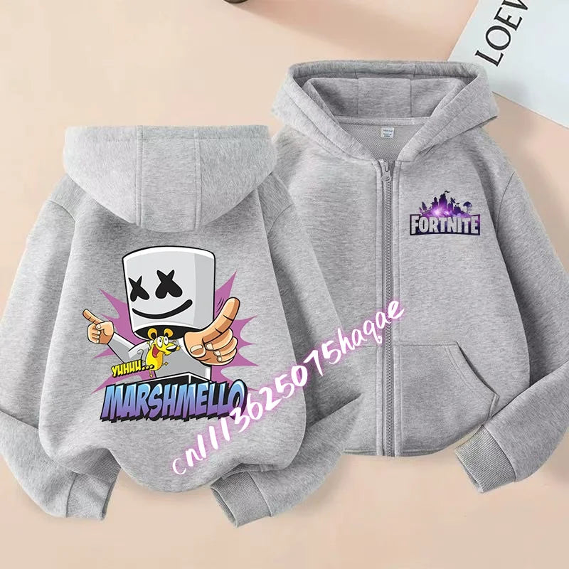 Neue Fortnite-Kapuzenjacke für Kinder im Herbst, mit Cartoon-Spielcharakter-Print, Reißverschluss, Winterjacke für Jungen