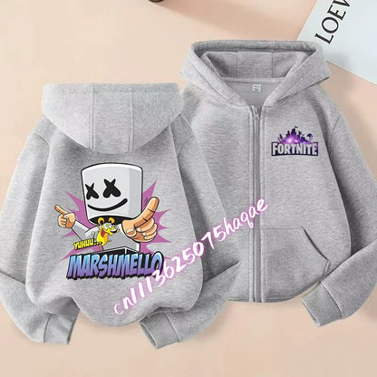 Neue Fortnite-Kapuzenjacke für Kinder im Herbst, mit Cartoon-Spielcharakter-Print, Reißverschluss, Winterjacke für Jungen