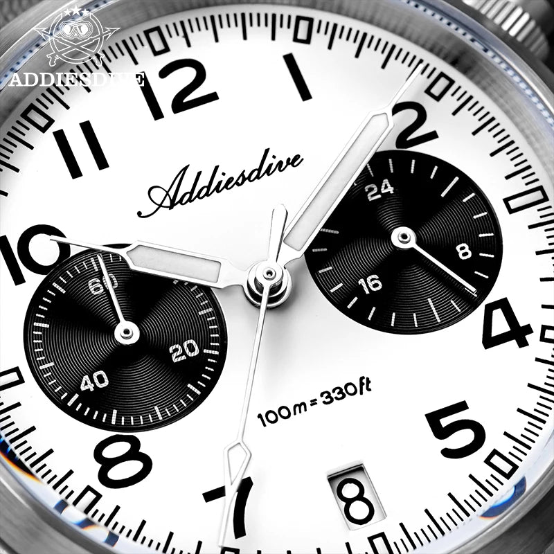 ADDIESDIVE 2025 Nuovi orologi da uomo Panda Eye, orologio al quarzo VK64 rétro di lusso per uomo, cronografo sportivo, impermeabile 100M, luminoso