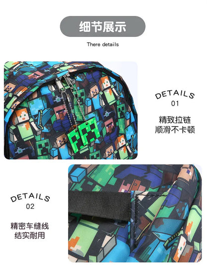 In Stock Minecraft Backpack Graffiti Print Lightweight School Backpack Casual Daily Travel Bag For Male Young Men Outdoor Use