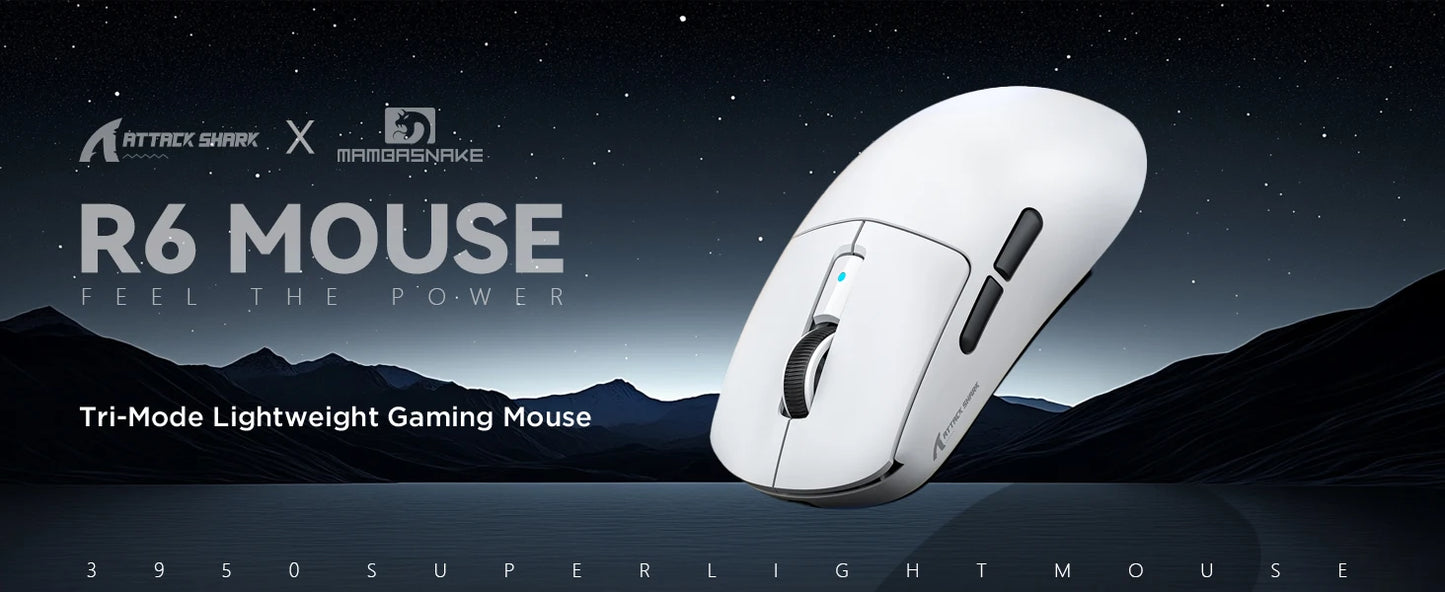 Attack Shark R6 leichte kabellose Gaming-Maus, Computermaus mit PAW 3950Max Sensor und Nordic 52480, 8KHz Polling