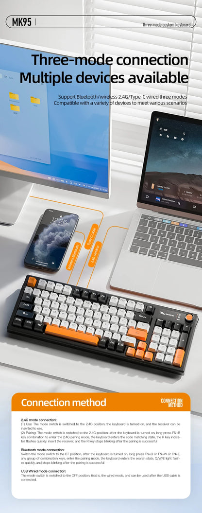SMAILWOLF MK95 Bluetooth Wireless Three-Mode Mechanical Keyboard Korean Customized Office Gaming Laptop with RGB Lighting Effect