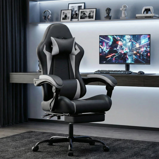 Gaming Chair Ergonomic Gaming Chair with Waist Cushion and Headrest, Office Chair Height Adjustable, Chair for Adult Girls Boy
